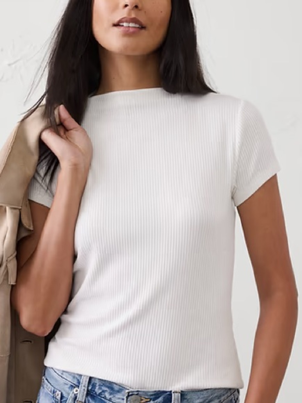 NWT BANANA REPUBLIC SOFT LUXE RIBBED T-SHIRT Snow Angel